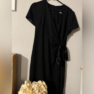 Virgo black wrap dress w/silk detail